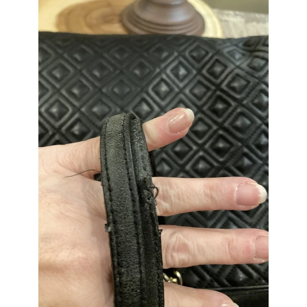 TORY BURCH QUILTED‎ FLEMING BLACK CHAIN TOTE BAG PURSE